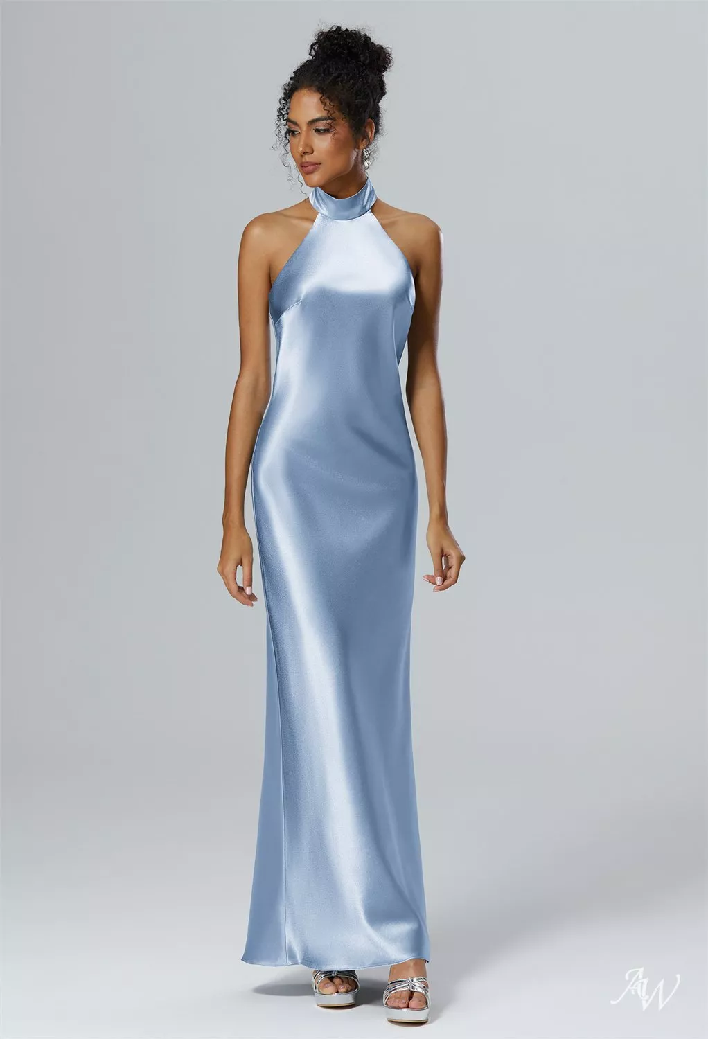 AW Mugwort Crystal Satin Baby Blue Bridesmaid Dresses | AW.Bridal